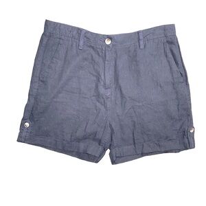 100% Linen Shorts Dark Navy Blue High Rise Cuffed